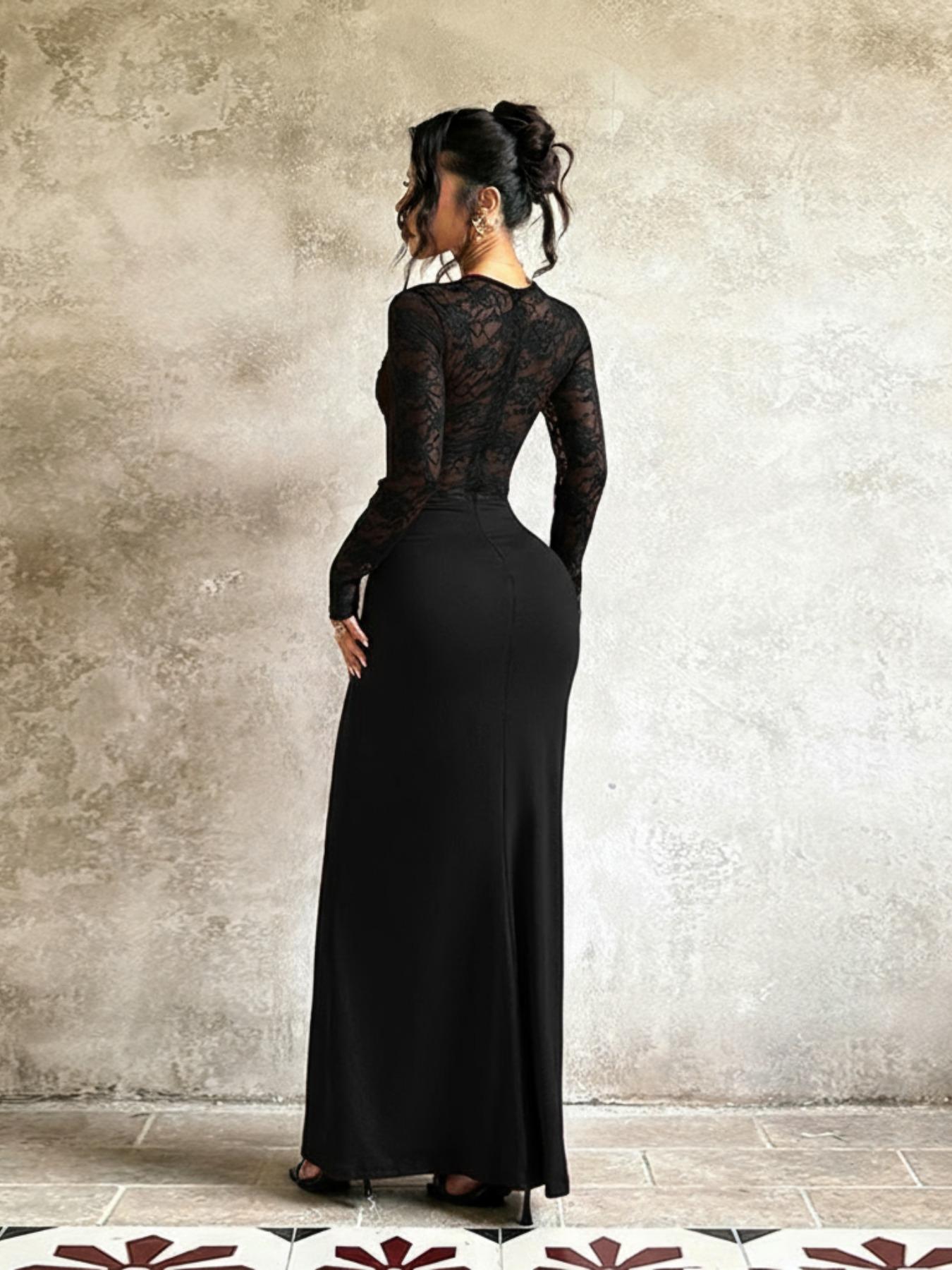 Women's Fall Winter New Long Sleeve Lace Dress, Elegant Fashion Design, Perfect for Casual & Formal Occasions, Stylish Women's Clothing