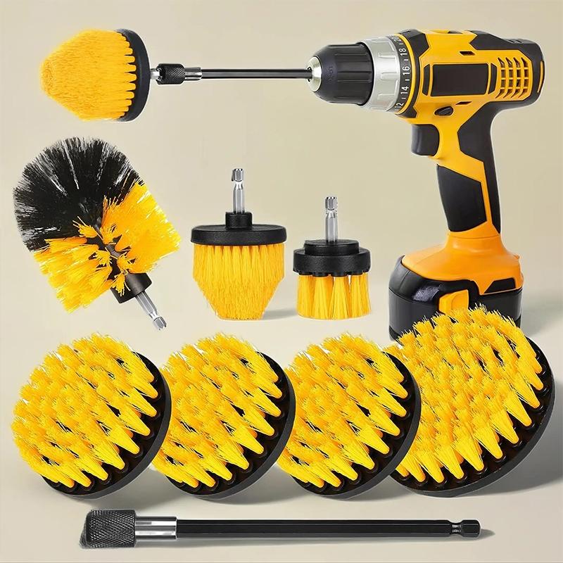 1 set of 8 counts Drill Brush Attachment Tools Set without Drill, Durable Power Scrubber Brushes Kit, Drill Brush Cleaning Kit for Bathroom Kitchen Car