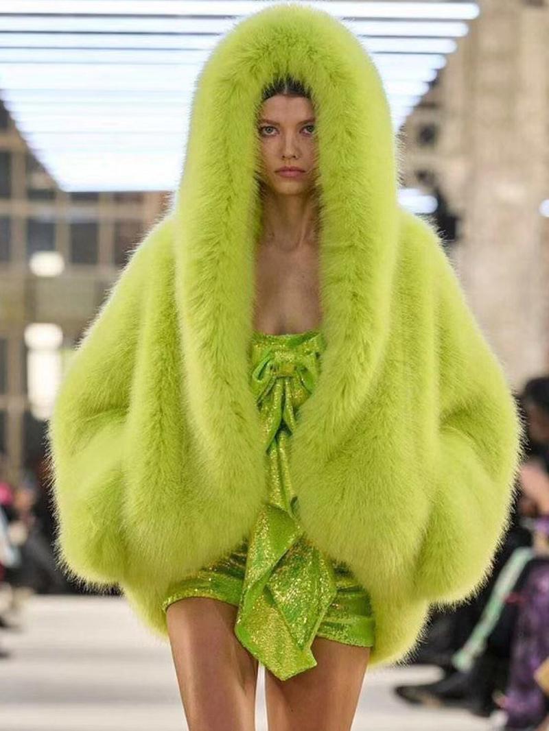 Women's Solid Color Hooded Faux Fur Coat, Casual Long Sleeve Thermal Outerwear for Fall & Winter, Women's Clothing for Daily Wear