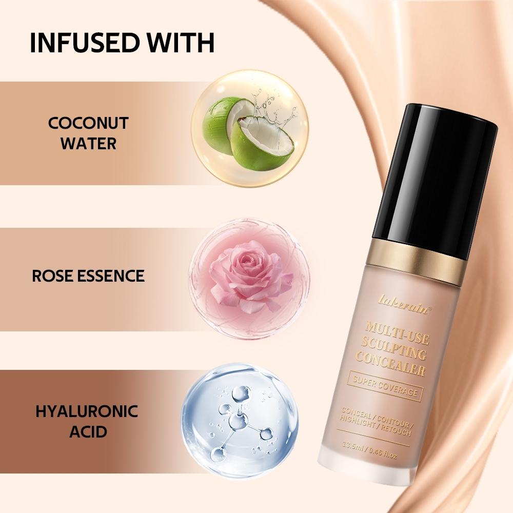 lakerain Multi-use Sculpting Concealer, High Coverage, Long-Lasting Matte Finish, All-in-One For Concealing, Contouring & Highlighting, Natural Flawless Makeup, Skin-Friendly Formula, Multiple Shades Options, Must-Have Cosmetics for Women