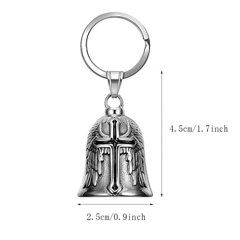 Punk Retro Men's Motorcycle Style Angel Necklace, Bell Drop Cross Pendant, Feather Wings Design, Vintage Fashion Jewelry