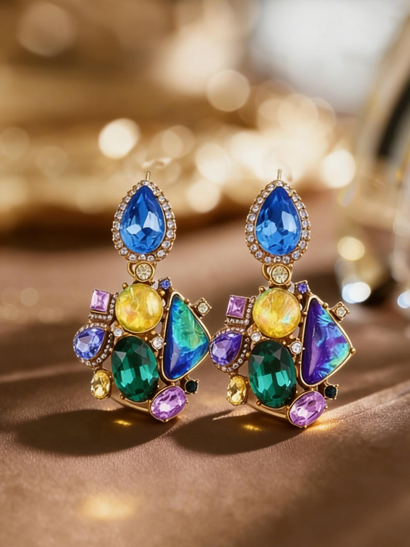 1 pair of Baroque style diamond studded earrings, suitable for daily commuting, vacation, and dating, and also a delightful and exquisite gift.