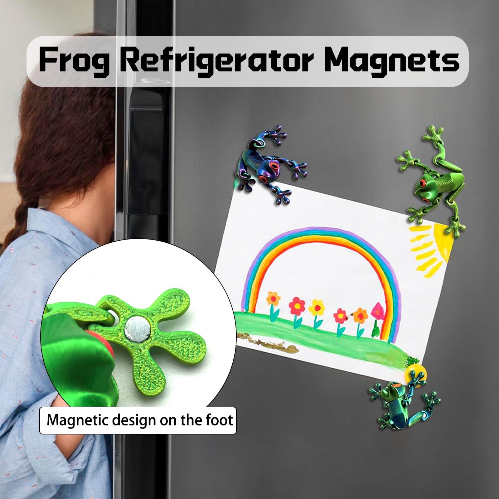 4pcs 3D Printed Magnetic Frog Refrigerator Magnets, Realistic Frogs Fridge Magnet Funny 3D-Printed Animals Decor for Home Office Whiteboard