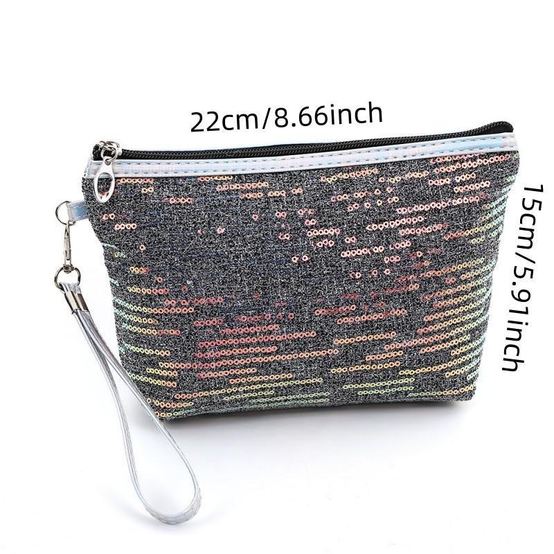 Cosmetic Bag with Large Capacity, Sequined Hand-Held Pearl Zipper Storage Bag, Portable, Home Travel Universal, Stylish & Functional Design