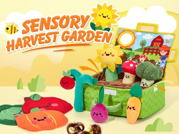 hahaland My First Garden Stuffed Toys Set Sensory for Babies 6-12 Months First Birthday Gift Plush Toy Montessori Educational Learning Toddler Toy with Rattle Maracas Cradle Safe Soft for Newborns & Infant Easter Stuffer Ideas Gift for Kids Carrot - Cute