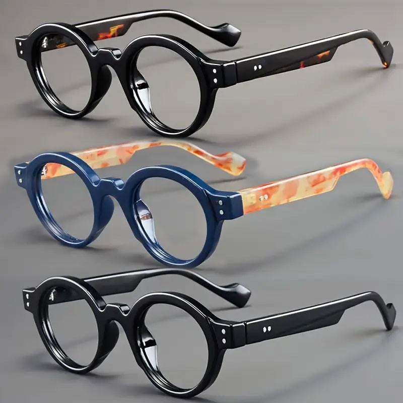 3PCS men's and women's classic retro round rice nail trendy high-definition reading glasses, Reading eyeglasses - PC material,+1.0 to+4.0 degrees, lightweight and durable