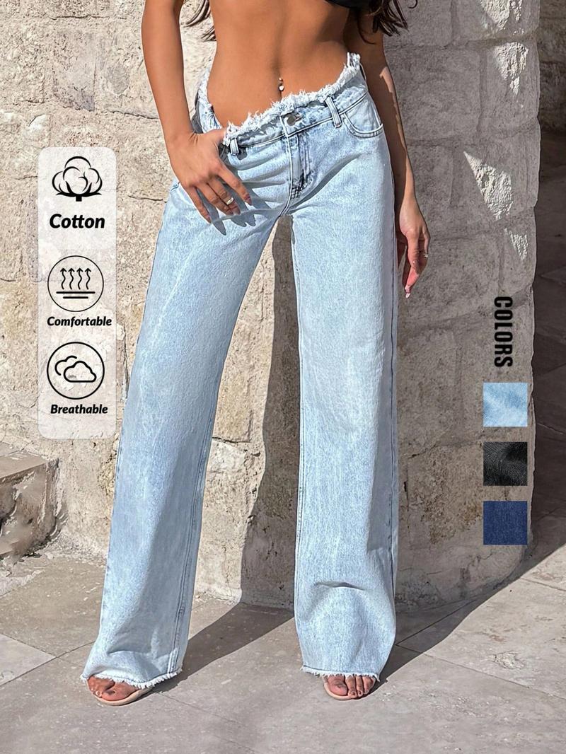 Women's High Waist Raw Hem Baggy Jeans, 2026 T-Chic All-Season Versatile Outdoor Casual Pants, Comfortable Outdoor Wear, Stylish Ladies' Bottoms
