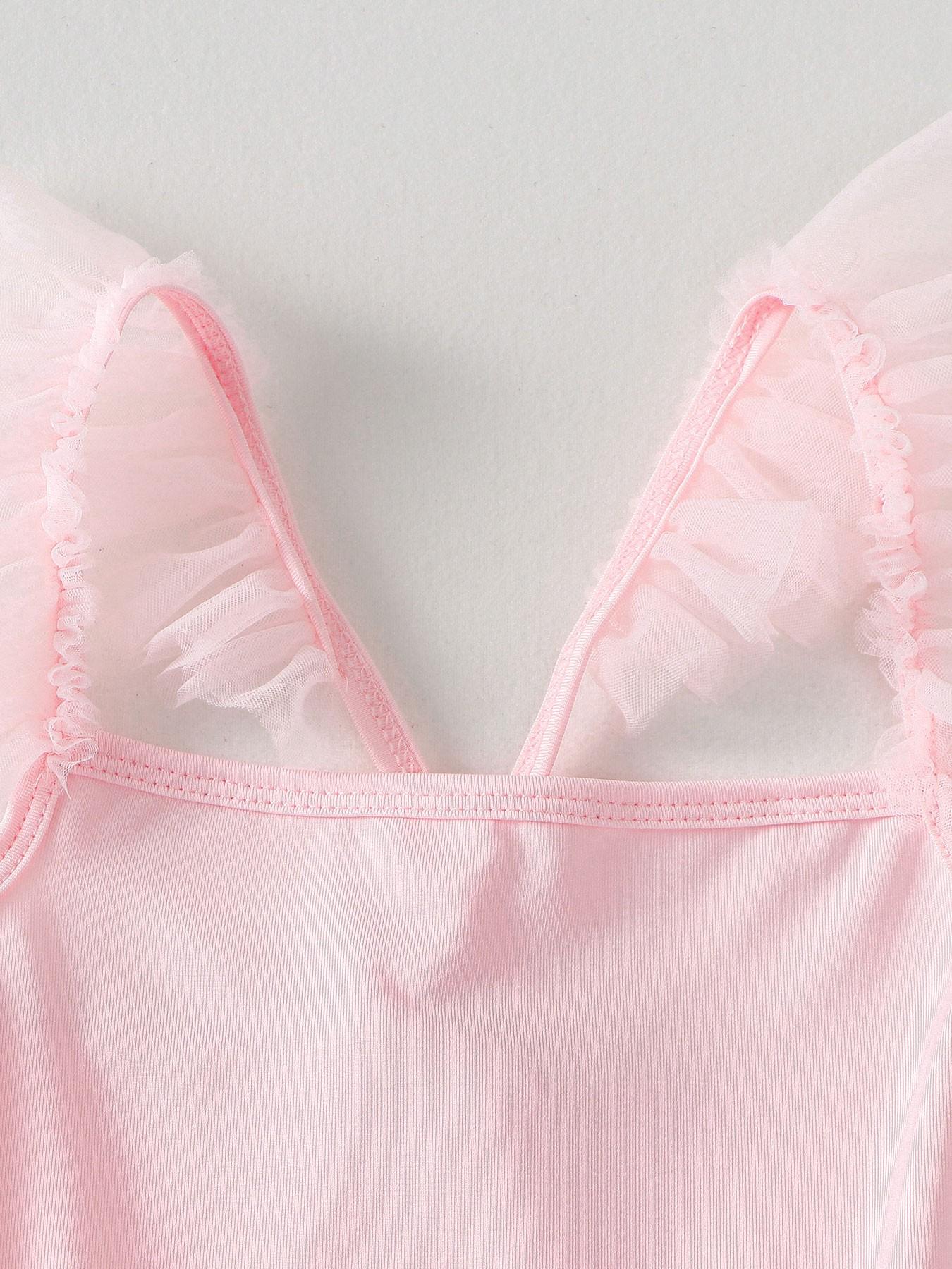 (New)Girls Birthday Party Dress with Ruffle Hem and Bow Design, Elegant Tulle Puff Skirt for Special Occasions, Fitted All-Season, Birthday Clothes(Gift)11