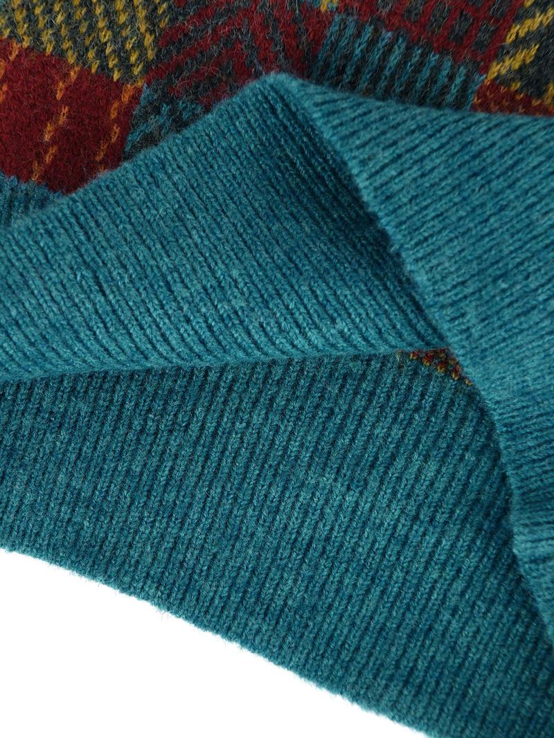 Women's Random Plaid Pattern Round Neck Sweater, Casual Half Sleeve Crew Neck Jumper for Fall & Winter, Fashion Ladies' Knitwear for Daily Wear