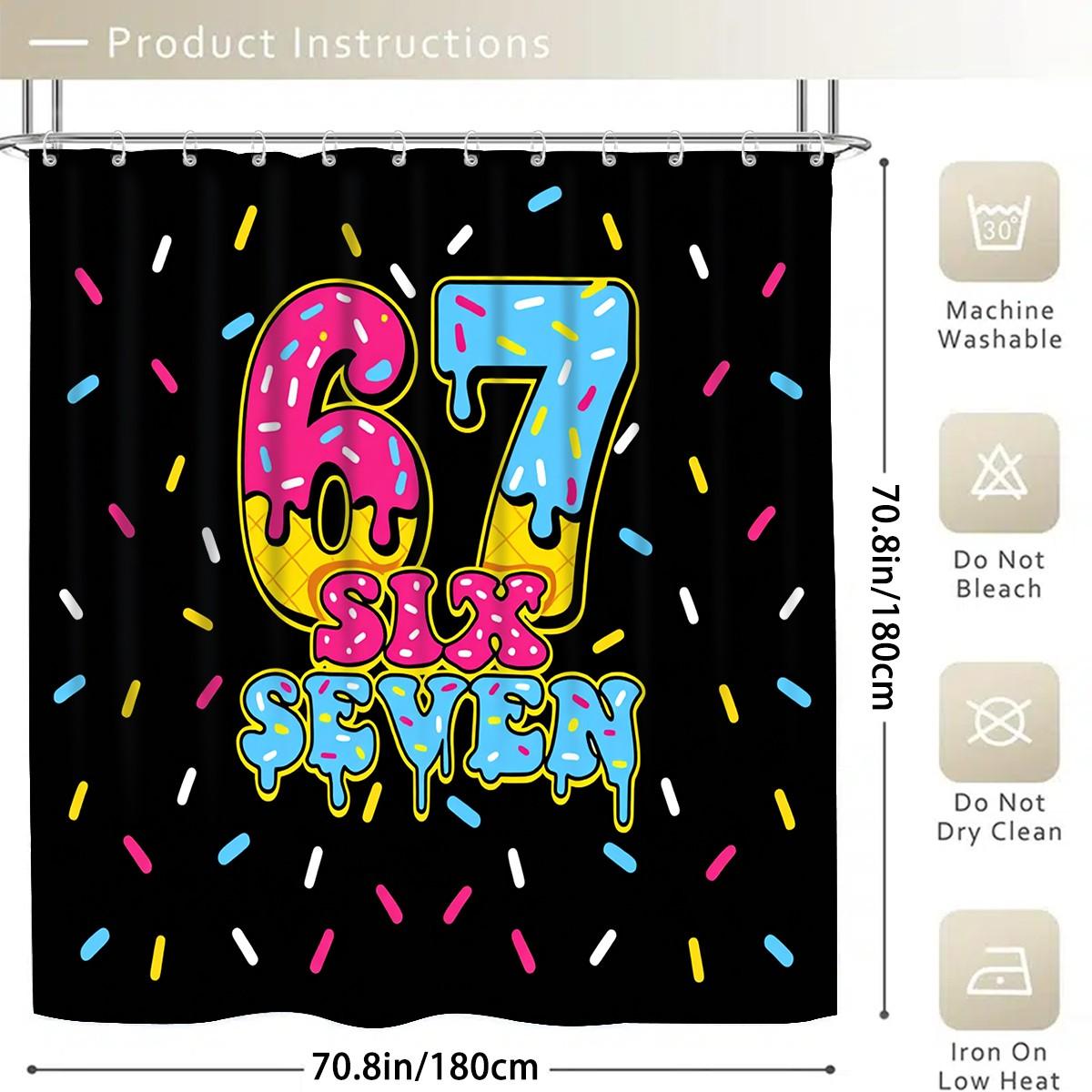 1/4PCS Six Seven Shower Curtain set, Graffiti Art Bathroom Decor, Bathroom Decoration Accessories, Accessories with Bath Mat, U-shaped Mat, Toilet Lid Cover, 12 Hooks 180x180cm Curtain, Urban Style, Home Decor, Urban Theme, bathroom accessories.