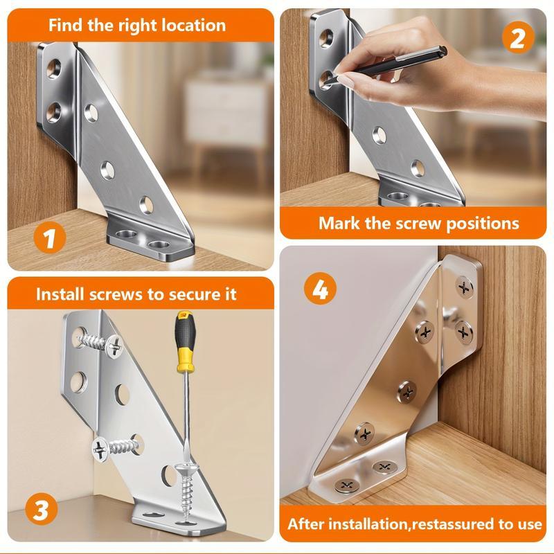Multifunctional Corner Brackets, Furniture Angle Sturdy Connector, 90 Degree Right Angle Support, Includes Flat Head Screws, Universal for Cabinets, Drawers, Tables, Chairs