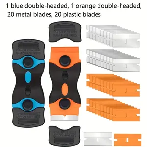 42-Piece Cleaning Scraper Set with 20 Replacement Blades & 20 Plastic Blades, Durable Pe Material, Ergonomic Design, Includes Free Mini Scraper