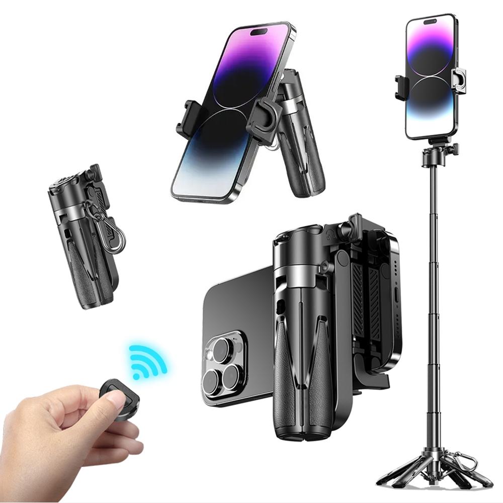 Portable Selfie Stick Tripod, Retractable Phone Tripod with Remote Control, Lightweight Travel Tripod for Video Recording & Photo Taking & Phone Live Streaming