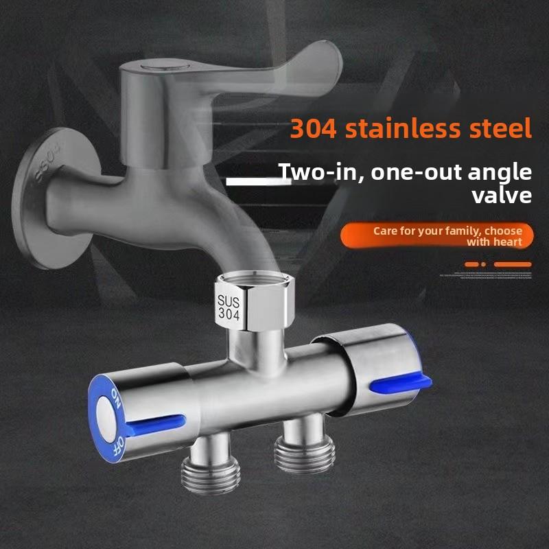 Household tap water faucet one inlet two outlets three-way water splitter, 4-point universal interface double-headed diverter valve, garden irrigation hose adapter labor-saving accessory