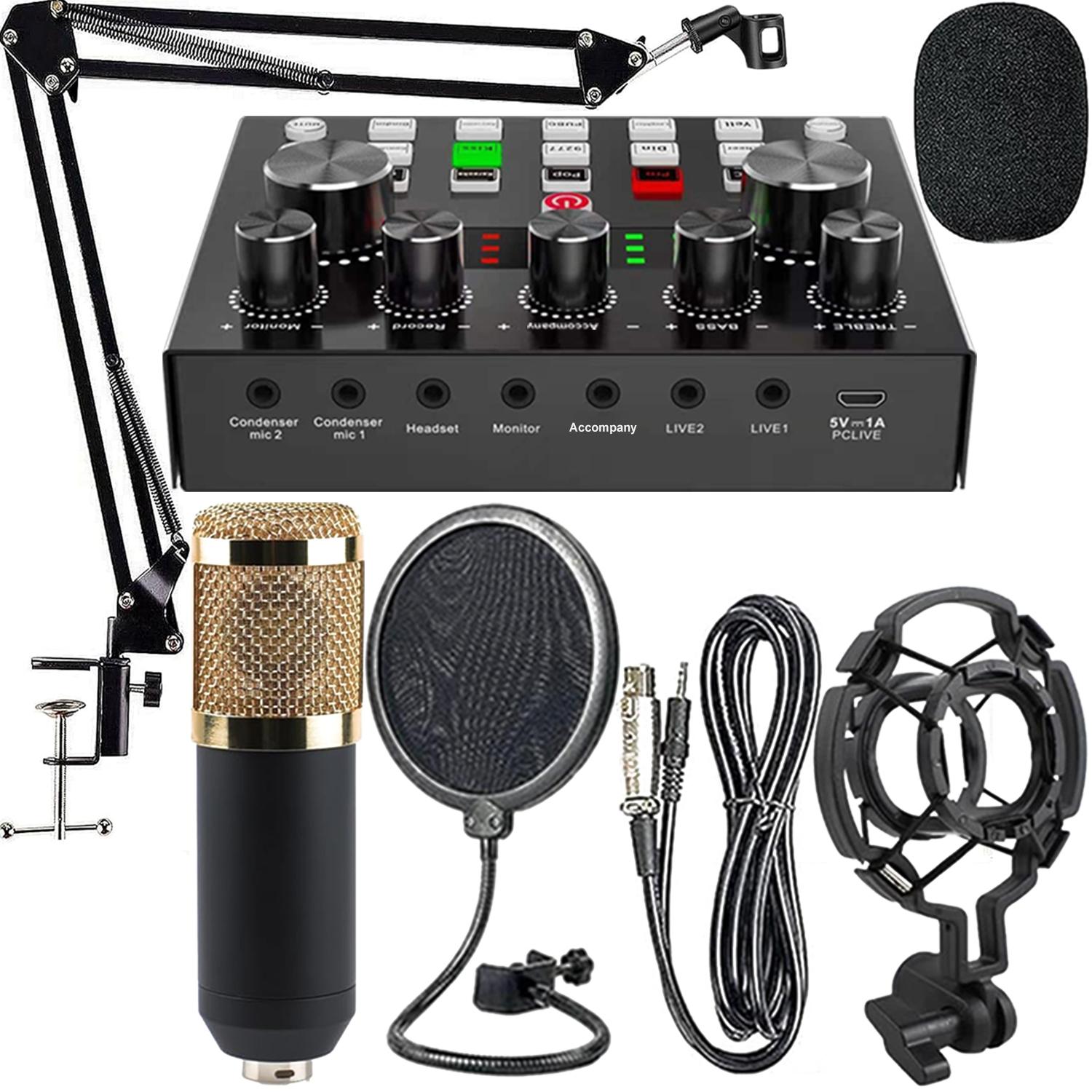 Professional Audio Live Sound Card Mixer with Bluetooth Voice Effects Computer Audio Mixer for Live Streaming Podcasting Gaming Podcast Equipment Audio Mixer Kit