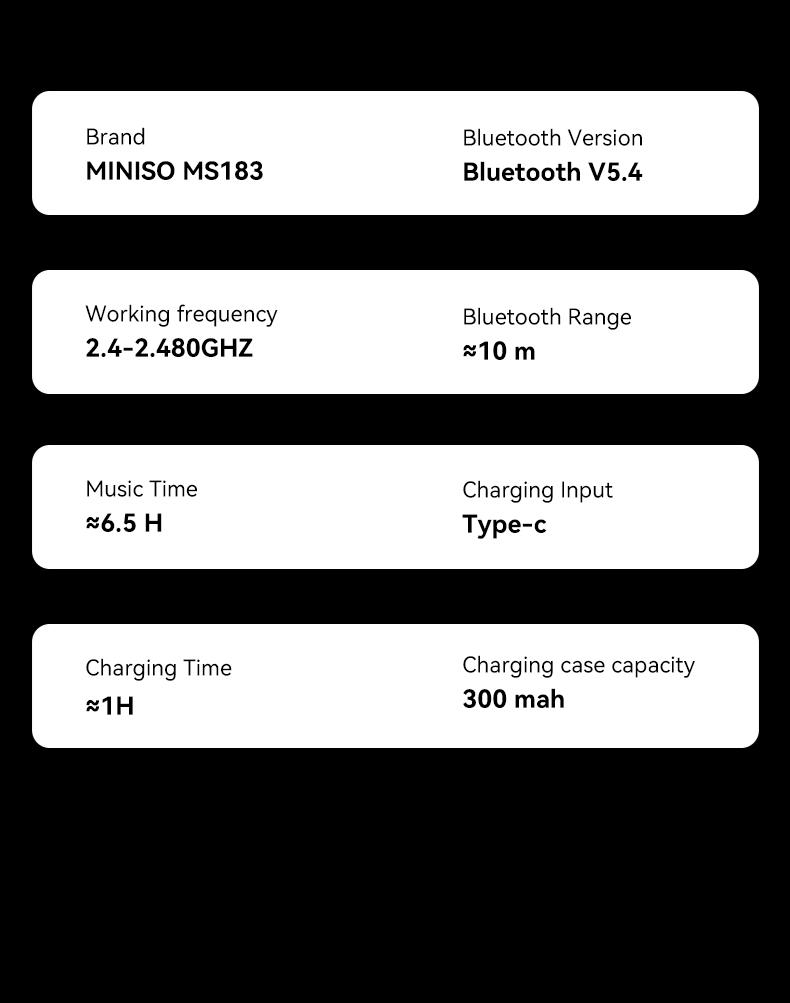 MINISO MS183 Bluetooth Wirelss Earphones High-Value Earbuds 360° Rote Fashion Luminous Open Headset HIFI Sound Quality Long Battery Life for Games Headphones Compatible with iOS / Android Phones