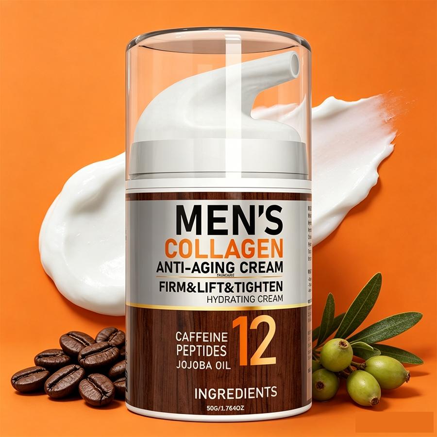 50G Men's Retinol Collagen cream,Moisturizer with Hyaluronic Acid and Caffeine Peptides Niacinamide Jojoba Oil Firms and Lifts,Make the skin look smoother,Alcohol-free, Suitable for All Skin Types,Suitable as a gift for father or husband