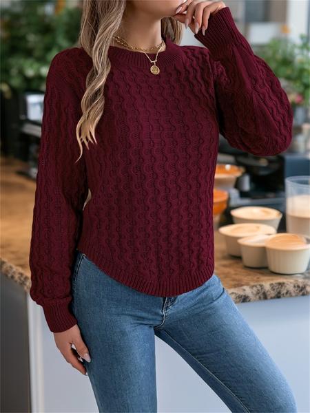 Women's Textured Curved Hem Cable Knit Sweater, Casual Long Sleeve Round Neck Jumper for Fall & Winter, Fashion Ladies' Knitwear for Daily Wear Women's Textured Curved Hem Cable Knit Sweater, Casual Long Sleeve Round Neck Jumper for Fall & Winter, Fashion Ladies' Knitwear for Daily Wear