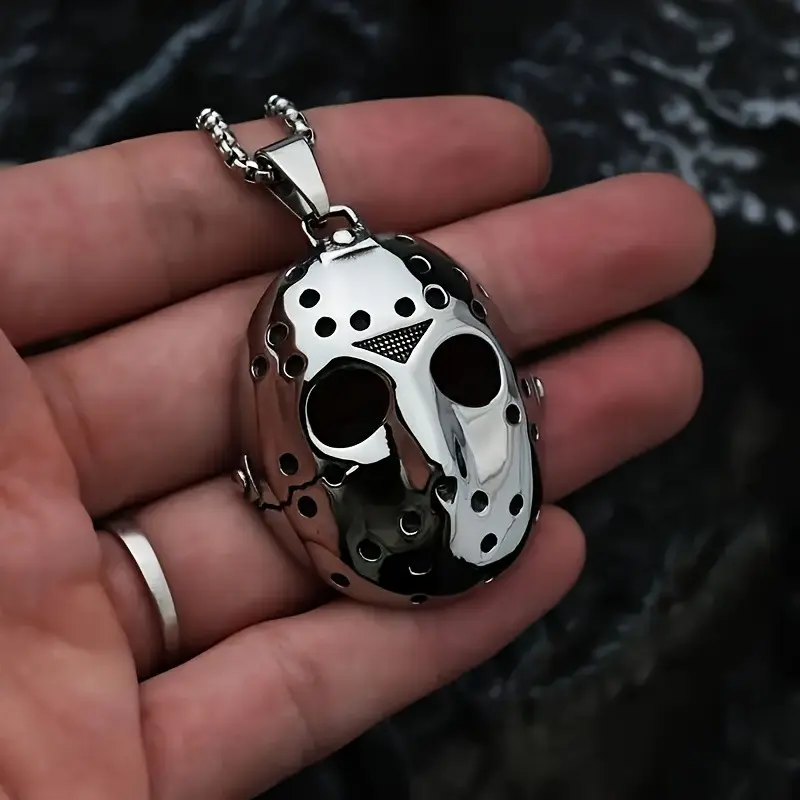 Vintage Stainless Steel Pendant Necklace, Friday Jason Mask Necklace, Unique Jewelry Gift, Durable and Stylish Accessory