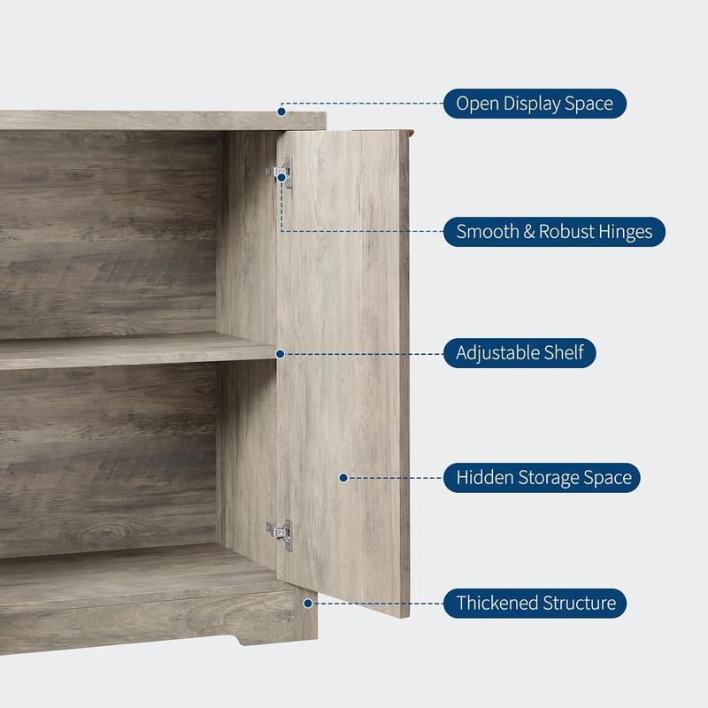 Fluted Buffet Sideboard Cabinet, Accent Modern Credenza with Doors & Shelves,Wood Credenza Storage Console Cabinet for Living Room Kitchen Dining Room Hallway