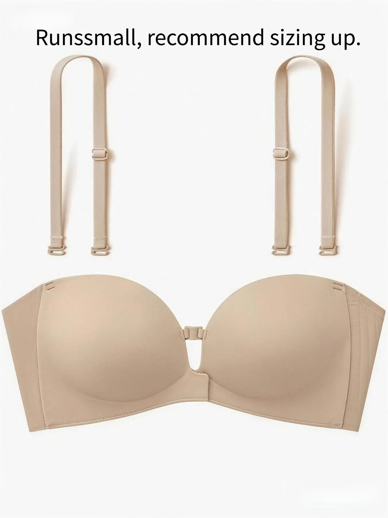 Women's Strapless Front Buckle Bra, Push-Up Lifted Gathered Bra with Pads, Detachable Straps, Seamless Comfort, Ab Cup, All Seasons, Medium