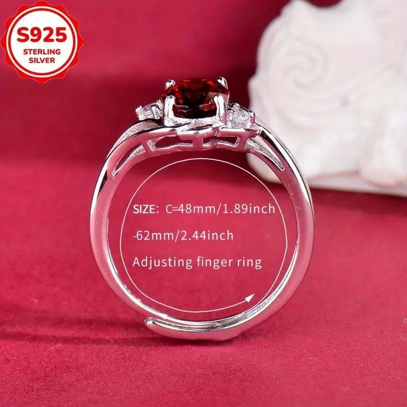 Luxurious ruby ring, elegant 925 sterling silver women's ring, adjustable opening ring size - perfect for mothers or couples, Christmas, Mother's Day gifts