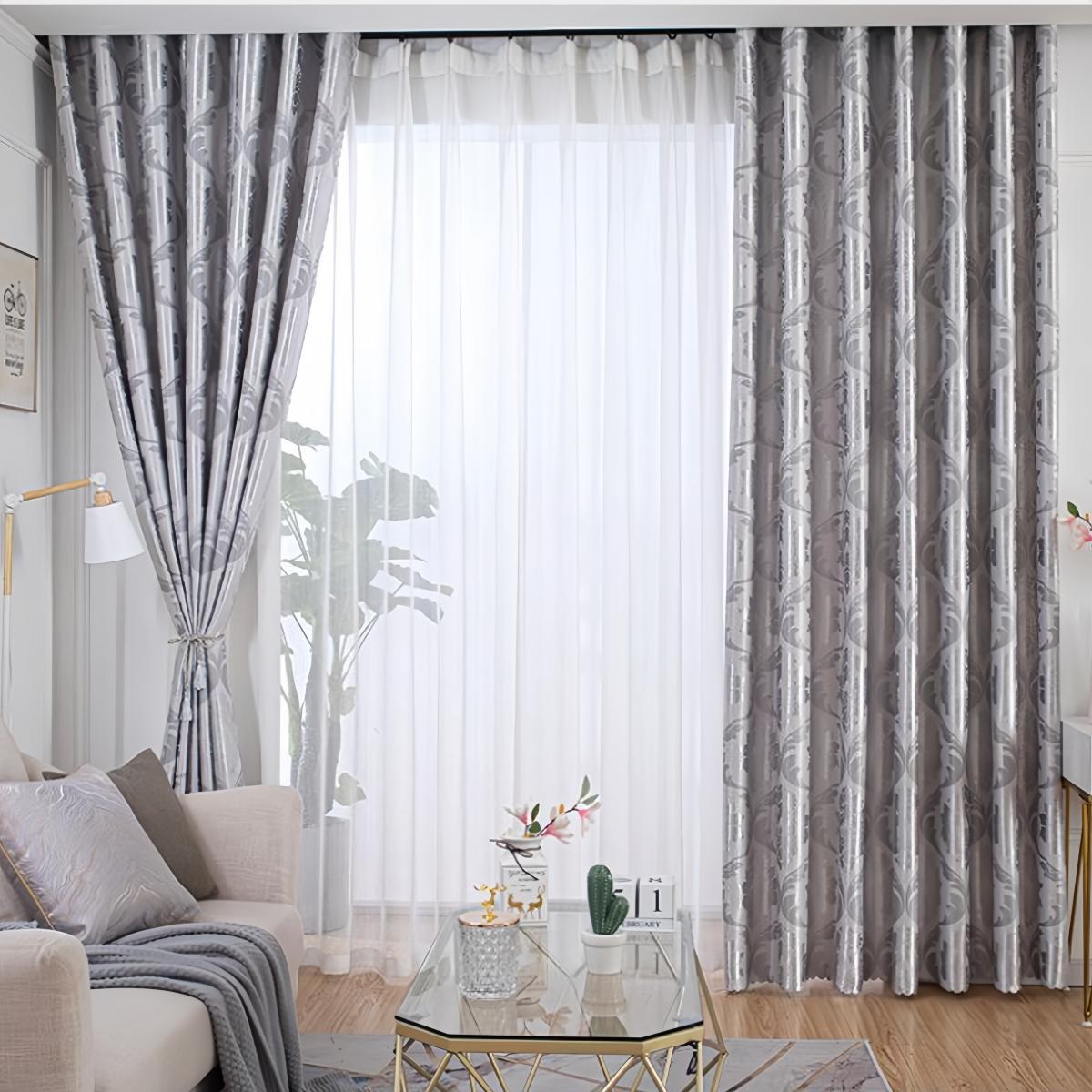1pc Full Light Blocking Double Sided Embossed Thick Curtains, European Palace Style New Bedroom Luxury Living Room Elegant Design, Privacy Grommet Curtains
