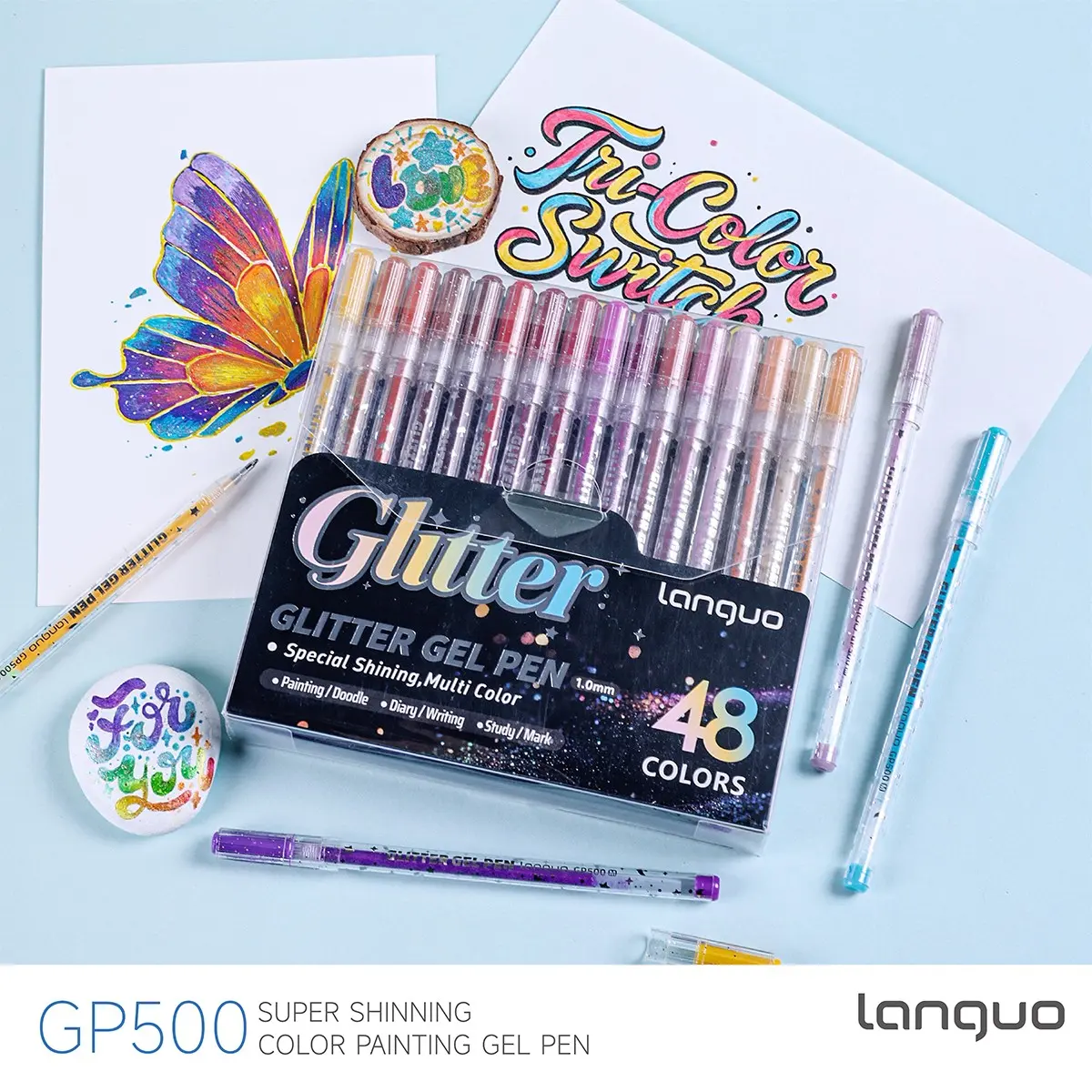 Glow Gel Pen Set 12/48/96 Colors, Bright Metallic Outline, Fluorescent Ink, Dreamy Glitter Effect, Metallic Sparkle Pen, Perfect for Back-To-School Season