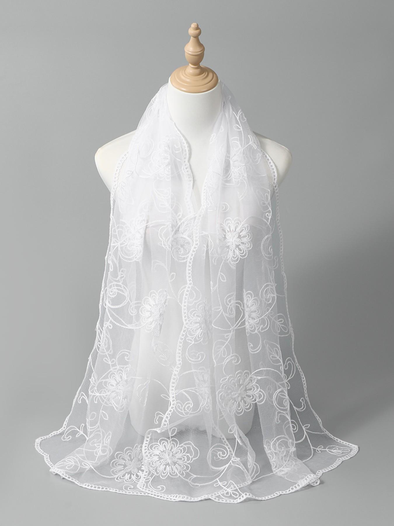 Breathable Floral Embroidered Hijab, Comfortable Summer Muslim Accessory, Lightweight Mesh Design, Ideal for Warm Weather