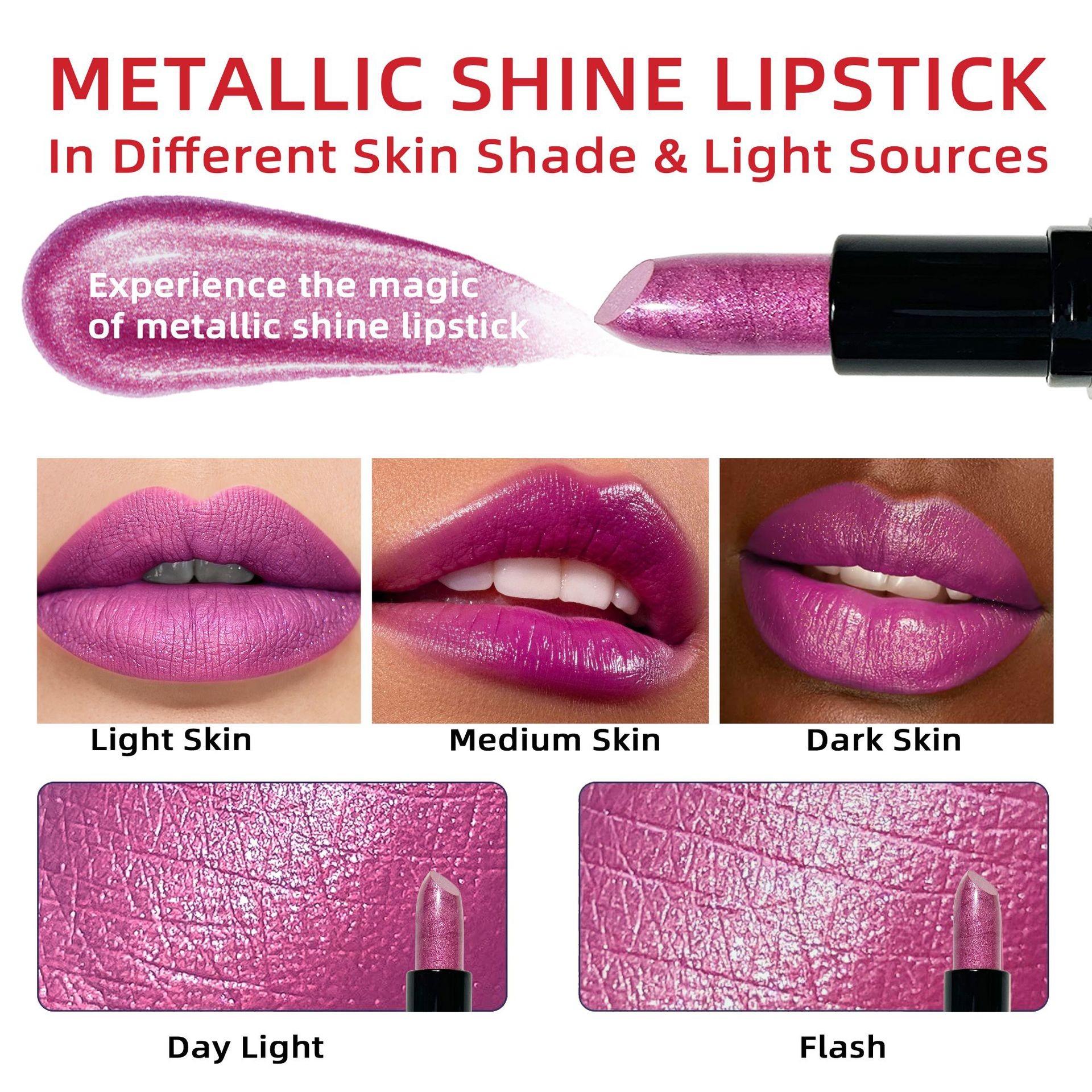 Single Tube 6-Color Metallic Gloss Lipstick, Gold Flash 3D Lipstick, Sparkling Pearl Shine Lipstick, Ideal Gift, Mother's Day Gift