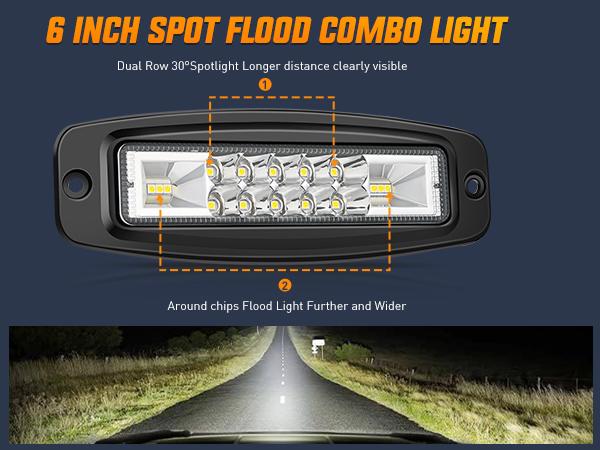 Nilight Flush Mount LED Pods 2PCS 6 Inch 60W LED Work Light Flood Spot Beam Combo Backup Driving Lights Fog Lamp Reverse Light Grill Mount Light for Offroad 4x4 Truck SUV cars  dealsforyoudays