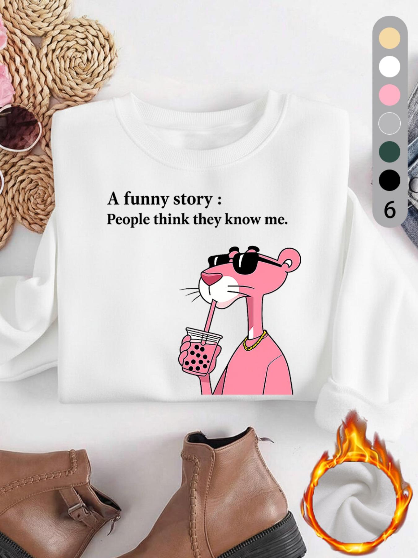 Women's Panther Print Sweatshirt, Casual Vintage Washed Cotton Long Sleeve Pullover, Fitted Round Neck Sporty Style, Fall Winter Fashion