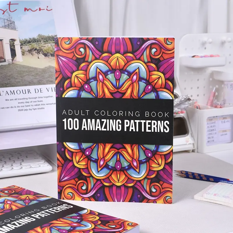 Adult Stress-Relief Coloring Book - A4 Size with 100 Unique Mandala & Geometric Patterns, Single-Sided Thick Paper, Ideal for Adult Coloring & Gifting on Birthdays/Christmas/Halloween/Thanksgiving, Catering to Artistic Expression & Creative