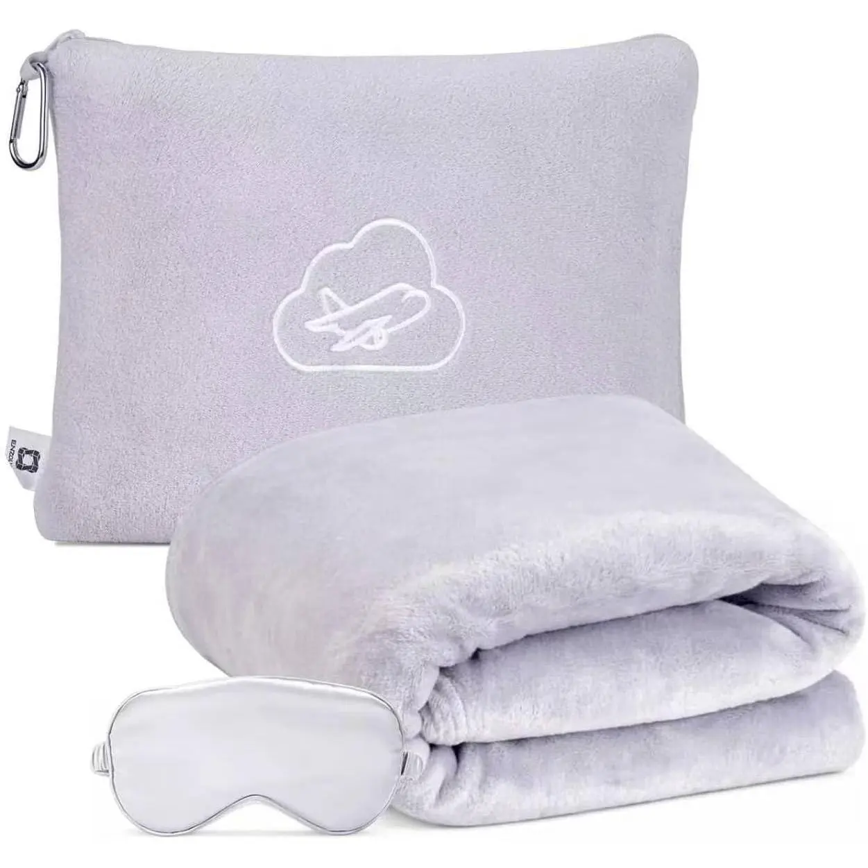 Travel Blanket Pillow,Airplane Blanket Compact with Bag Eye Mask, Ultra-Soft,Warm & Lightweight Included,Travel Essentials for Women & Men, Luggage Sleeve & Backpack Clip 65x40 in, Grey
