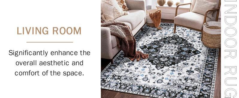 LOCHAS Low Pile Chenille Rug Durable Non-Slip Carpet for Living Room, Modern Boho Home Decor Luxurious Floral Print