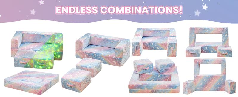 Lamerge Modular Play Couch,Glow in The Dark Play Couch Kids Couch,Nugget Couch ,Convertible Children Fold Out Play Foam for kid 3+ years old excellent gift for Christmas and New Year Lounge Sofa Fun Furniture