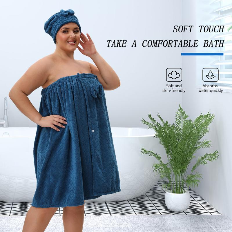 Extra-Large Bath Skirts Set, 2 Counts Adjustable Bathrobe & Shower Cap, Thickened Bathrobe Bath Towel, Ideal for Home Use, Travel, Sauna, and Spa, Towels