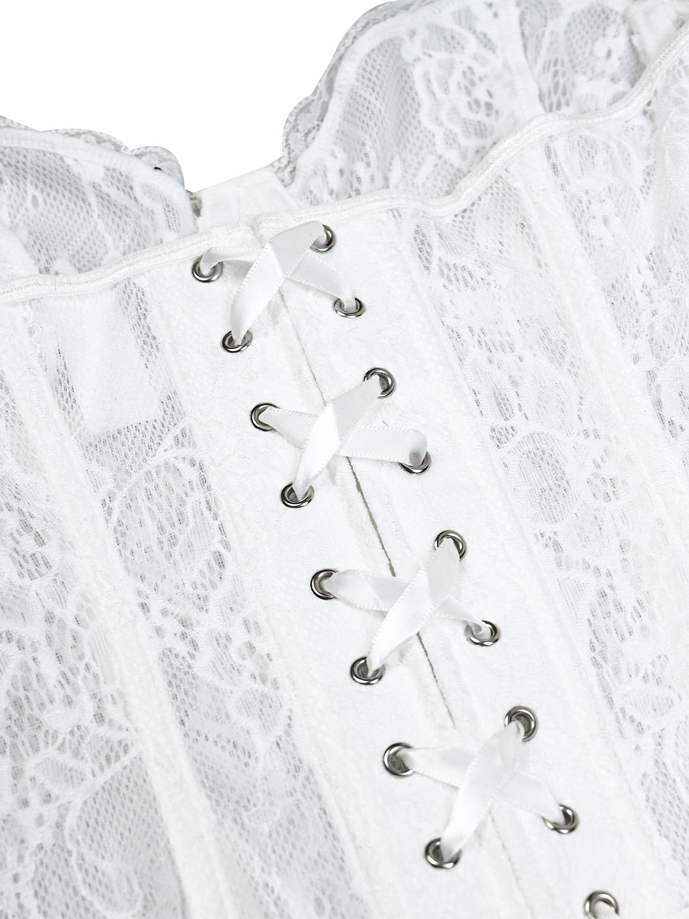 Y2K Sexy White Lace Corset Top Strapless Boned Bustier Push Up Waist Cincher Shapewear Going Out Top for Date Night Club Party Corset Shaper Feminine Corset Style Shapewear