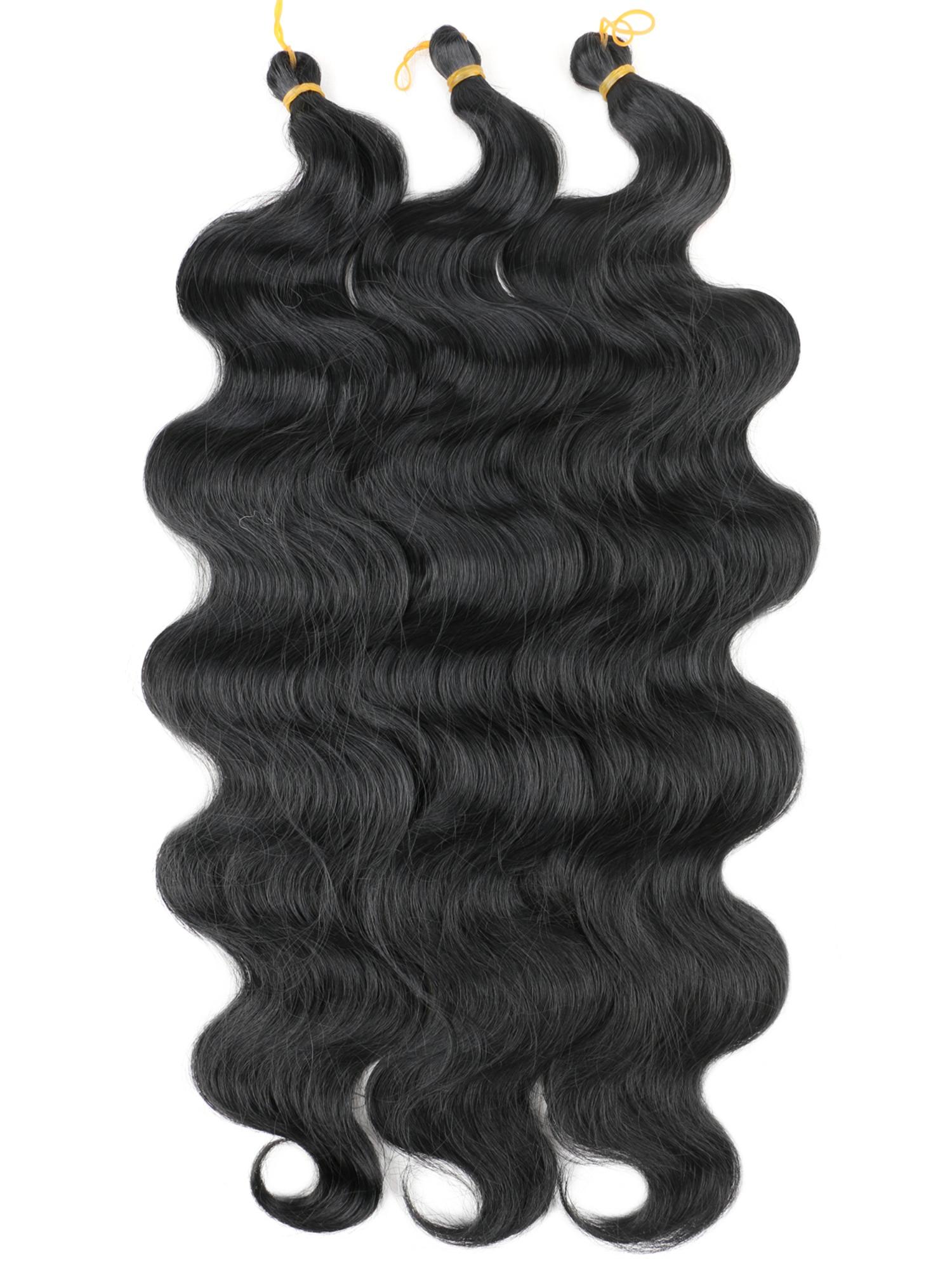 3 Packs Body Wave Braiding Hair 24 Inch Long Pre-Feathered Synthetic Hair Braids for Boho Box Braids Ocean Wave Crochet Braiding Hair Extensions for Women Wavy Hairpieces