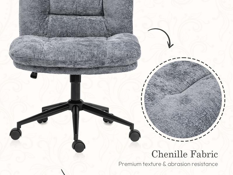 Dowinx Criss Cross Chair with Wheels, Dual-Layer Thickened Cushion Cross Legged Office Chair, Premium Fabric Morden Home Vanity Chair Wide Seat, Adjustable Swivel Computer Desk Chair