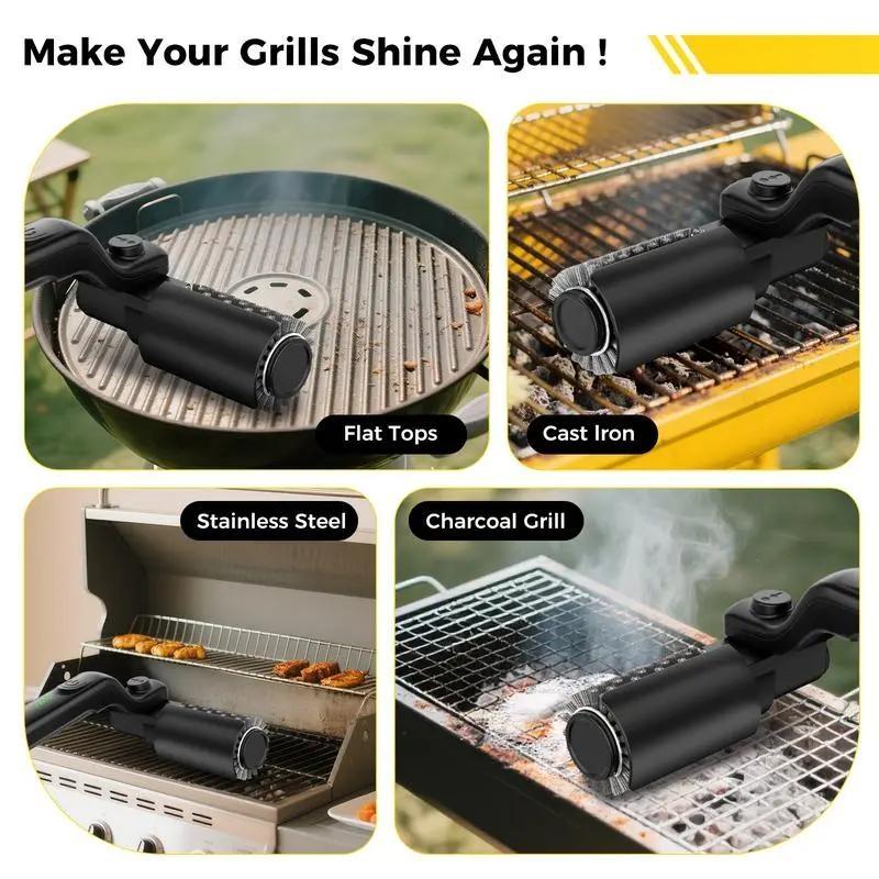 Automatic Electric BBQ Grill Brush, Wireless Charging, Premium Stainless Steel Brush, BBQ Tool, Removes Rust and Grill Grease, 2 Replacement Cleaning Brushes, Deep Cleaning BBQ Accessory for All BBQ Types and Grills