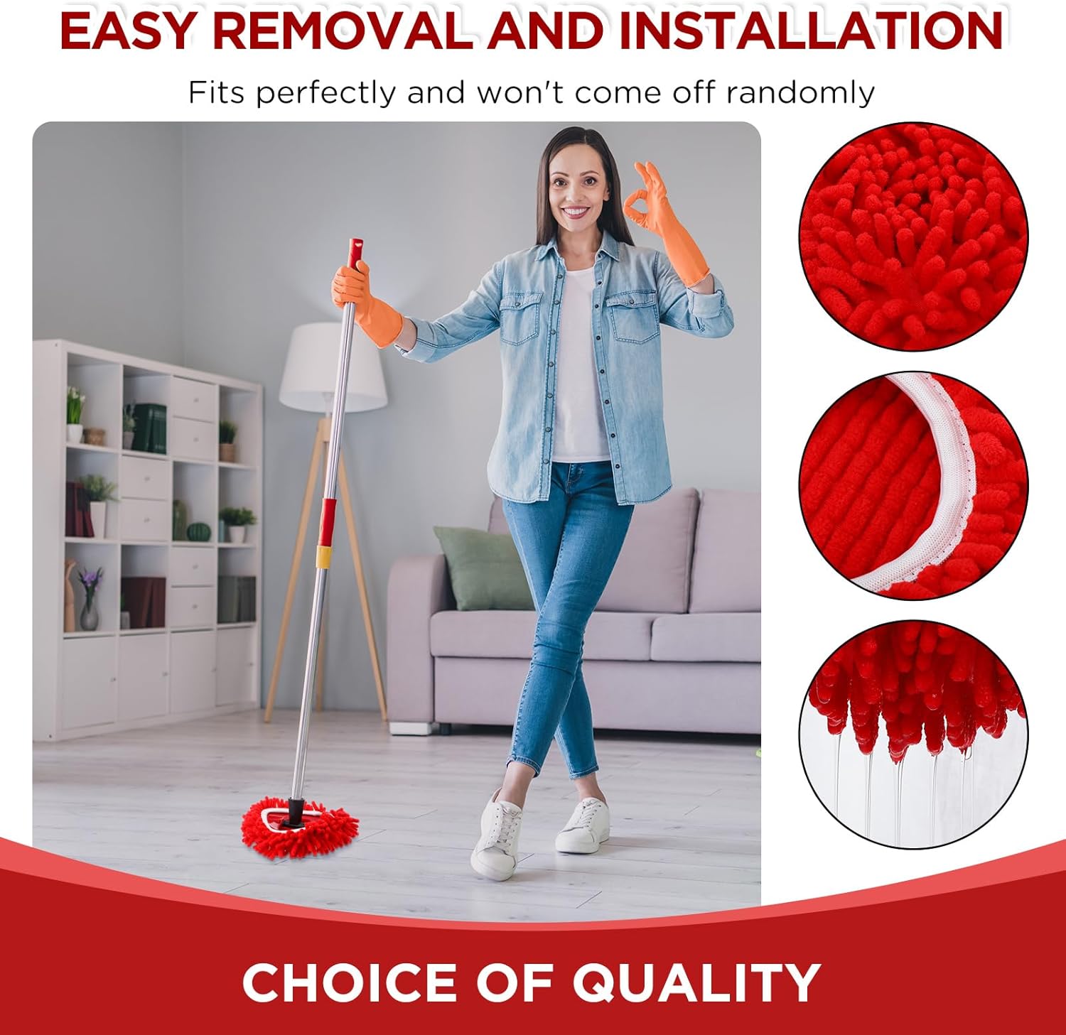 3-piece fluffy mop head replacement, reusable rotating mop replacement cloth cover, microfiber dusting mop replacement head, washable dusting mop, dust head replacement pack for floor cleaning, suitable for spring household deep cleaning