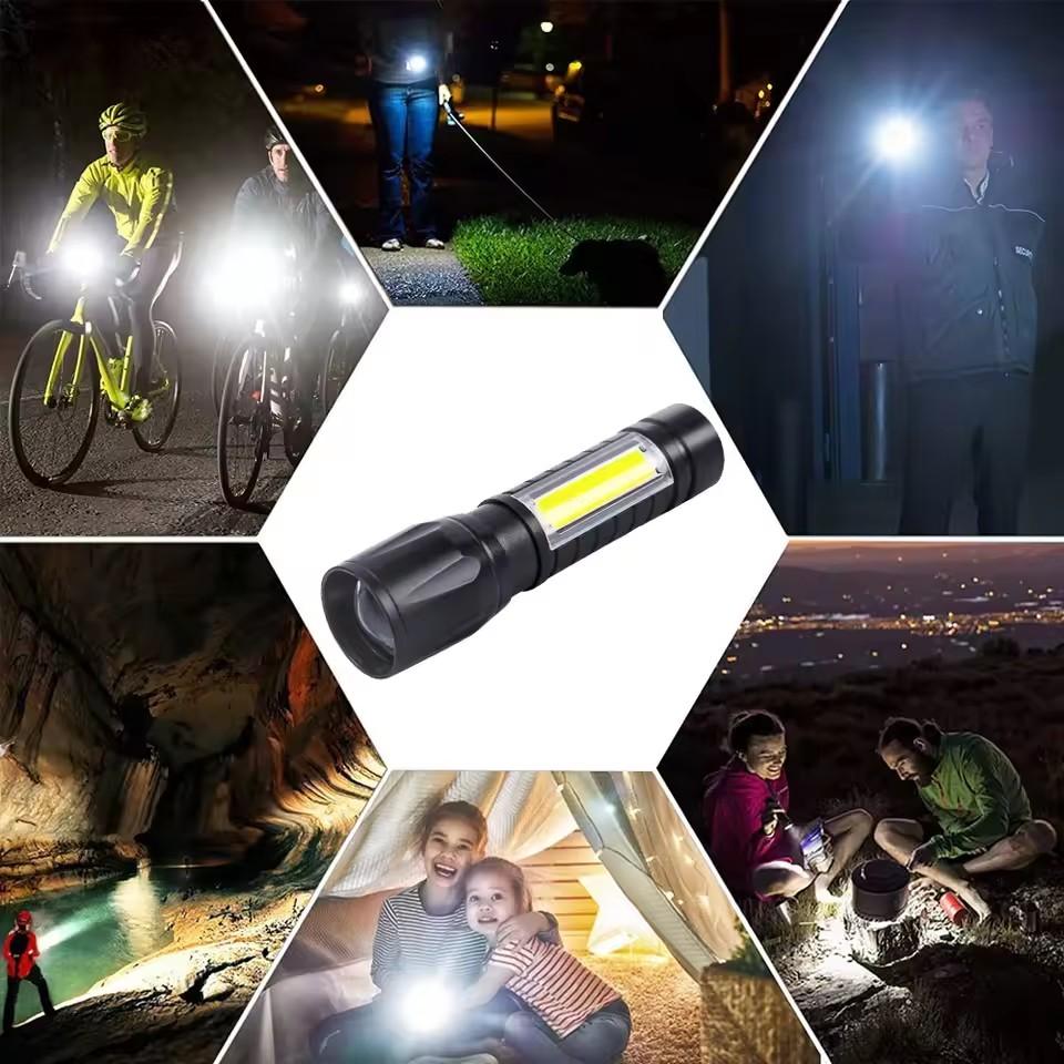 Mini LED Rechargeable Flashlight, COB+XPE Zoomable Torch, 3 Mode, Built in Battery Flashlight, Outdoor Camping Emergency Lantern