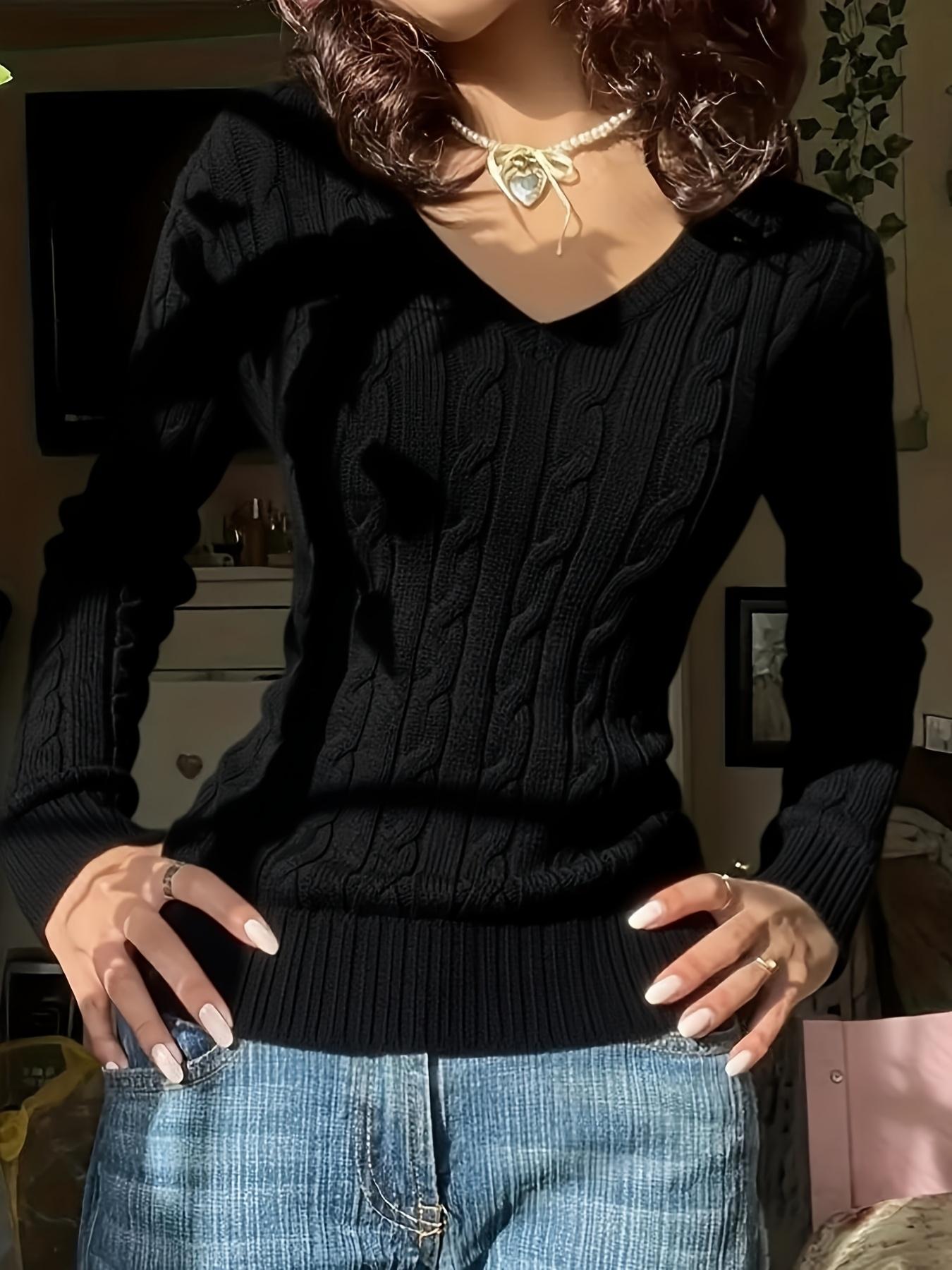 Women's V-Neck Knitted Sweater, Pure Color Slim-Fitting Top, Versatile Fall & Winter Wear, Comfortable Daily Fashion, Knitwear