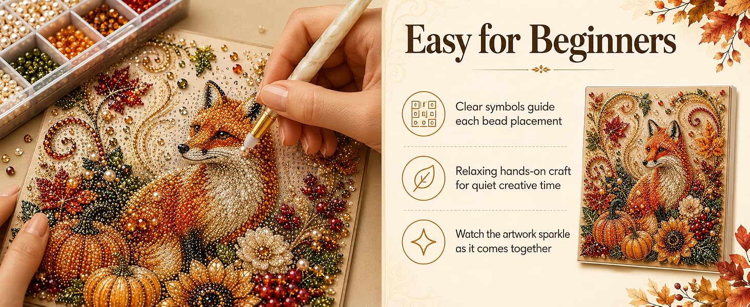 Autumn Pearl Painting Kit - Pearl Art Diy Kits for Adults Autumn (Pumpkin) |   12 * 12-inch Beginner-Friendly Crafting with Selected Fall Scenes, a Relaxing DIY Project for Sparkling Autumn Artwork