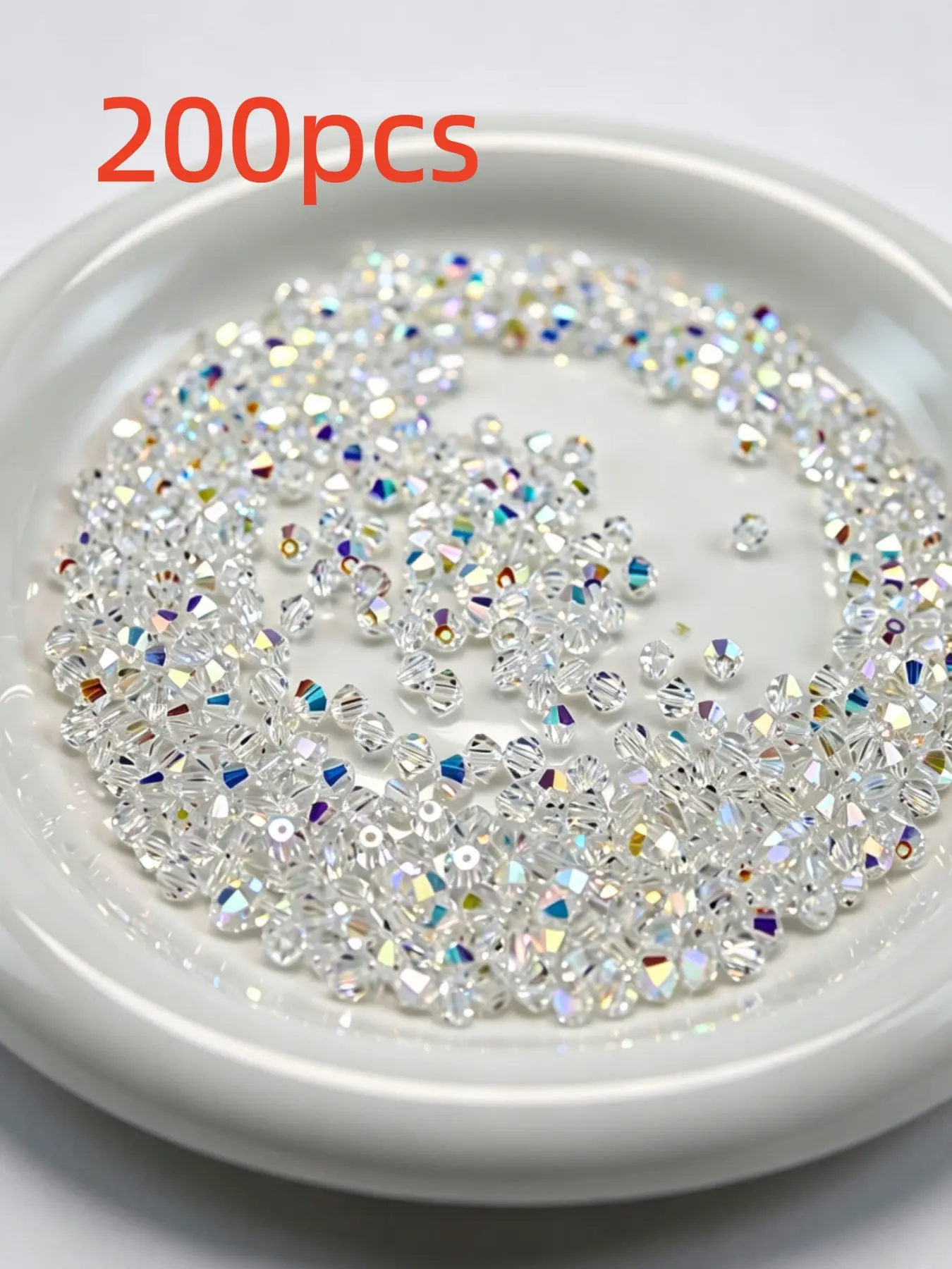 200pcs 4mm Ab Crystal Glass Beads, Mini Bicone Transparent Spacer Beads, Rainbow Aurora Sparkle Loose Beads, Handmade DIY Jewelry Making Accessories