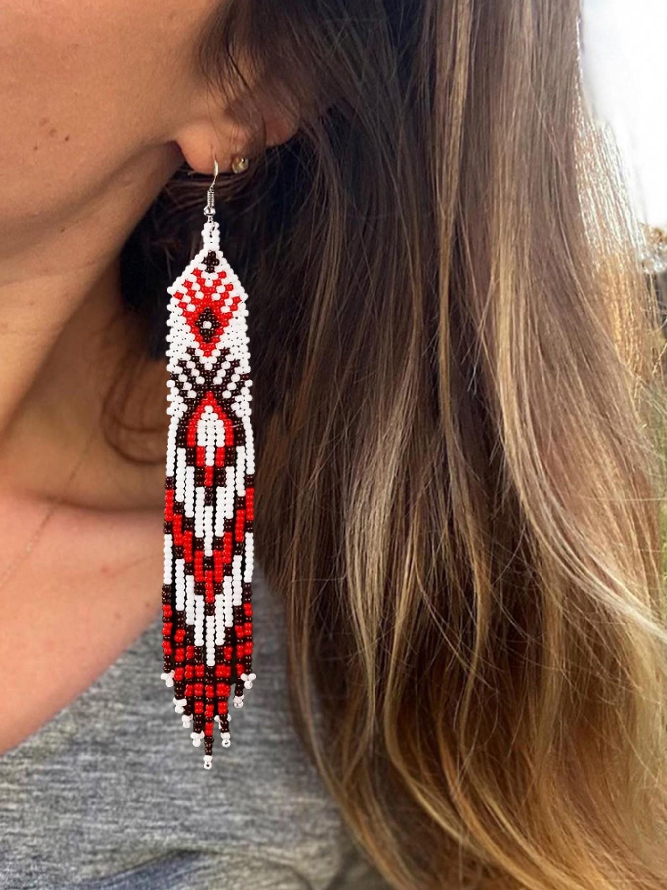 Handmade Beaded Earrings, Long Women's Beaded Earrings, Totem Blessing Earrings, Dangling Earrings in Multiple Colors, Bohemian Style, Summer Jewelry
