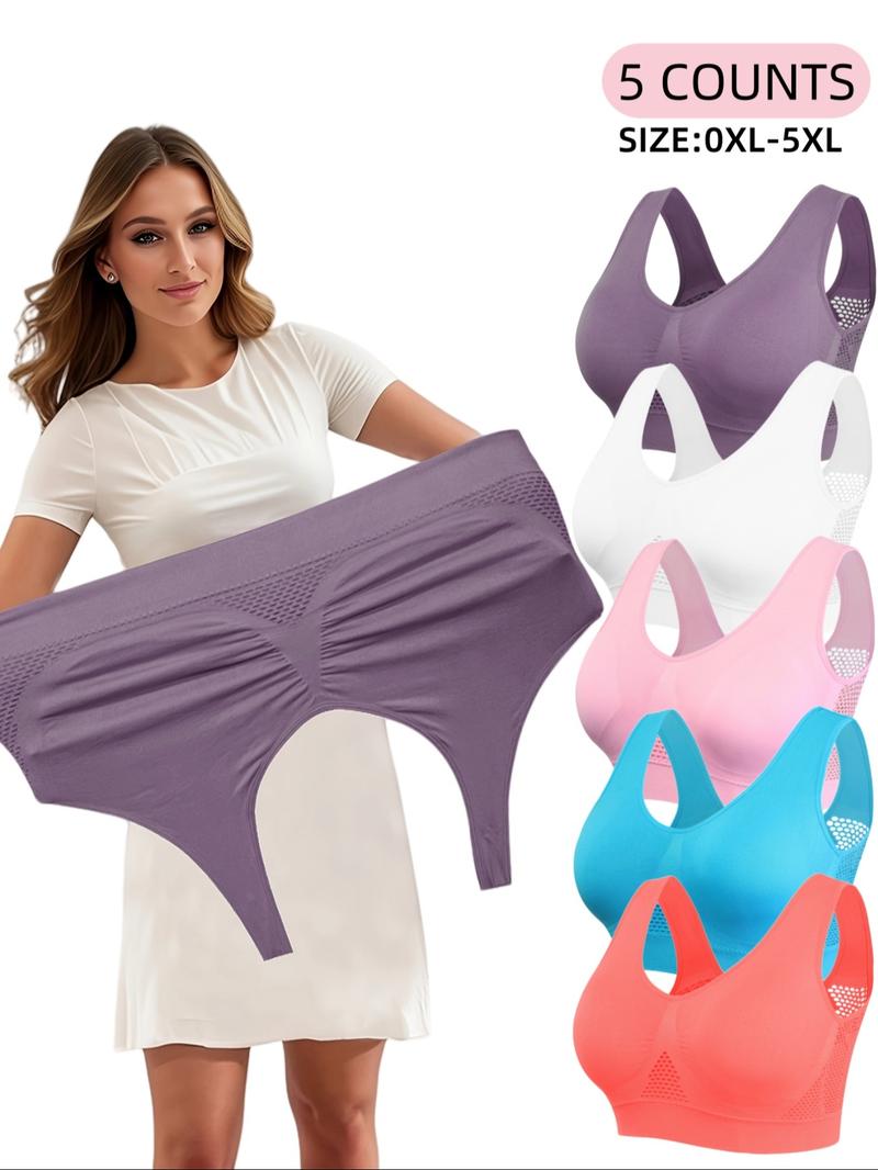 Plus Size Women's Plain Hollow Out Wireless Seamless Bra, No Padding,Breathable Comfortable Shockproof Bra for Daily Wear, Women's Lingerie for All Seasons