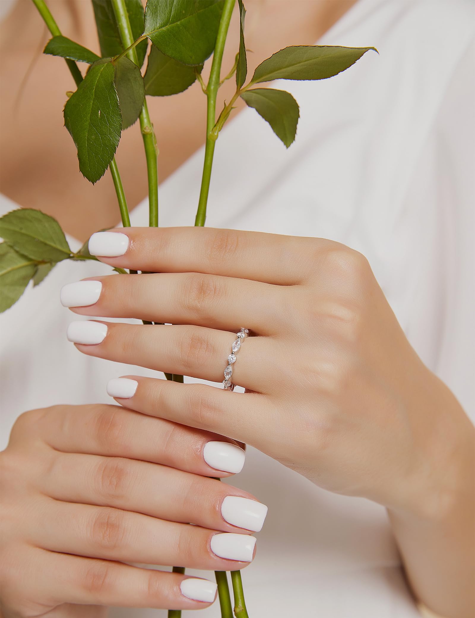 EAMTI 2mm 925 Sterling Silver Wedding Band Cubic Zirconia Full Eternity Stackable Engagement Ring