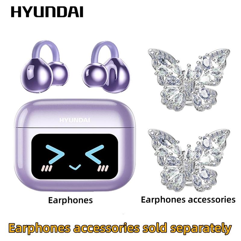 HYUNDAI M100 Clip-On Ear Headphones with Audio-Visual Touch Screen, Wireless Audio Headphones for Music & Phone Calls, Sport Waterproof & Sweatproof, with 2025 Bluetooth 6.0 for Faster, Stable Connection & Low Power Use, Compatible with Android & iOS